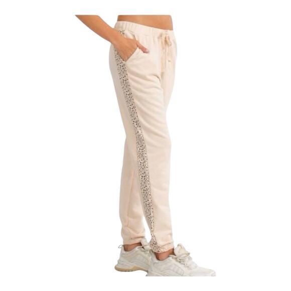 Hem And Thread White Jogger Drawstring Sweatpants Women's Size Small - Picture 1 of 11